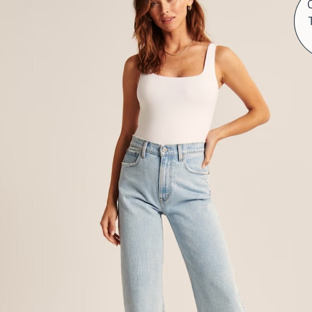 Abercrombie & Fitch White square neck bodysuit large